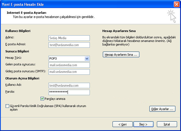 outlook 2007 mail ayarları / Kayseri Web Tasarım
